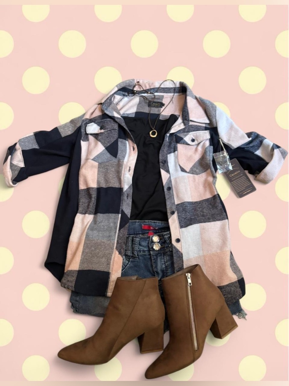 Cavalini • Plaid Shacket Jacket in Blush & Navy - Women